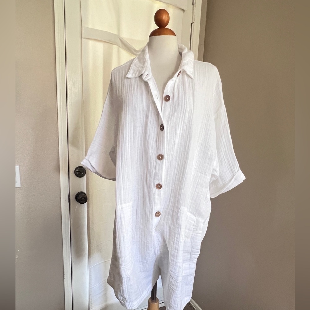 Rip Curl White Linen Button-Front Romper